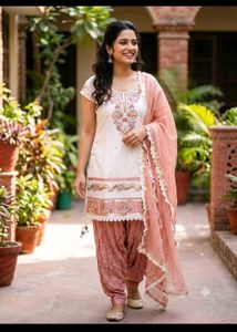 Elegant White & Pink Kurta Set with Dupatta