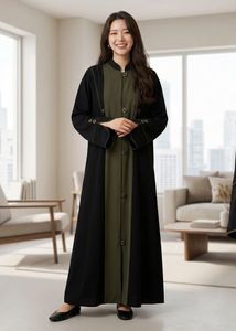 Elegant Abaya with Olive Green Contrast