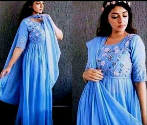 Stunning Blue Embroidered Ethnic Gown