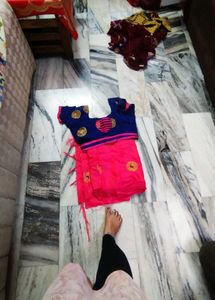 Pink & Navy Saree with Blouse