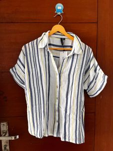 Westside Striped Button-Up Short Sleeve Top