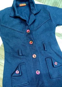 Woolen Blazer Coat Women Navy Blue Long Sweater