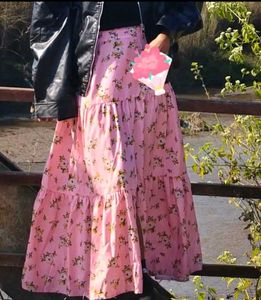 Pink Floral Tiered Skirt