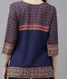 Patterned Navy Blue Tunic Top