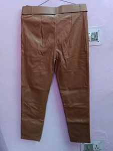 LEATHER BROWN PANTS WITH BELT