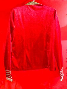 Red Velvet Kurta with Embellishments