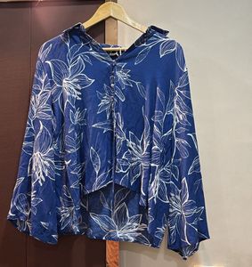 Boho Floral Print Blue Blouse