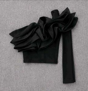 Black One Shoulder Ruffle Crop Top size Medium