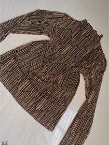 Sparkly Geometric Print Mock Neck Top