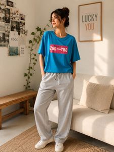 VeroModa Curve Tarquoise Graphic Oversize T-Shirt