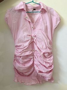Pink Ruched Button-Up Top