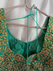 Embroidered Green Silk Blouse