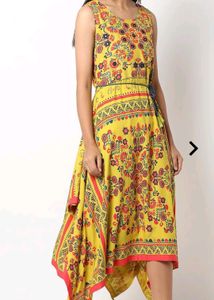 Pure Cotton Long Dress For Women With Waist Tie Up