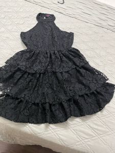 Black Lace Tiered Halter Dress