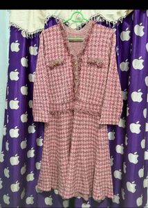Chic Pink Houndstooth Tweed Dress