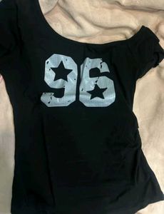 y2k cyber grunge core off shoulder fitted tee