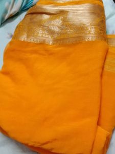 Vibrant Yellow Saree with Gold Border