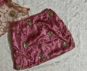 Embellished Pink Silk mini Skirt