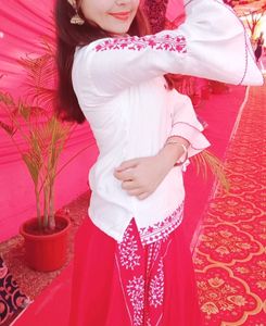 White Top And Red Side Cut Long Skirt (Ethnic Wear)
