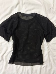 Sheer Black Rose Embroidered Top