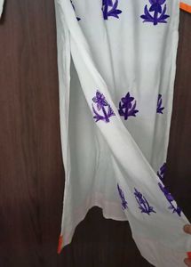 Elegant White Kurta with Purple Embroidery