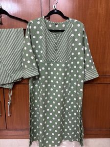Green Polka Dot Kurta with Striped Pants