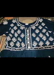 Elegant Navy Embroidered Kurta mirror work