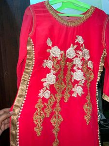 fancy peach long kurti with pearl Work