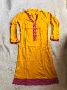 Vibrant Yellow Kurta with Pink Embroidery