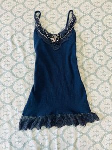 Charming Blue Lace Trim Cami Top