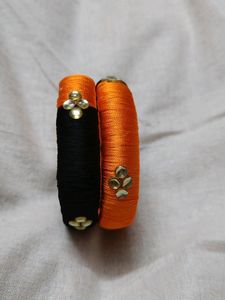 Beautiful Orange Black Silk Bangles
