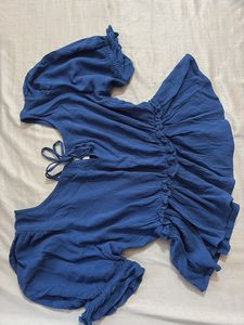 Blue Peplum Puff Sleeve Top