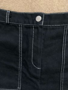 Black Denim Mini Skirt with White Stitching