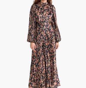 Elegant Floral Print Pleated Maxi Dress