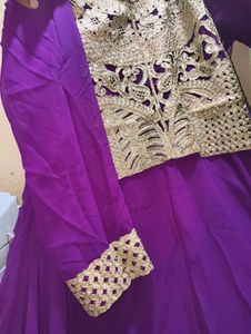 Elegant Purple Embroidered Anarkali Gown with dupa