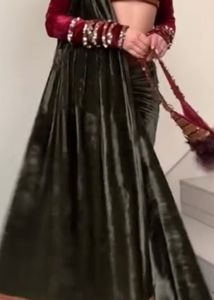 Elegant Green Velvet drape saree