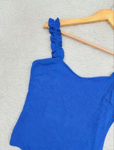 Vibrant Blue Ruffle Strap Bodysuit