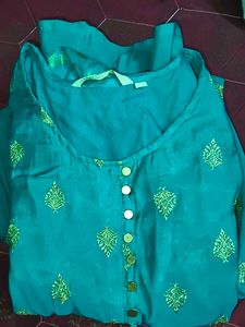 Teal Kurta Set with Gold Embroidery