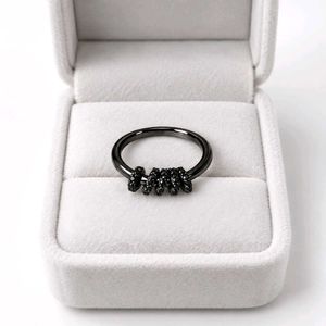 Chic Black Silver Ring with Sparkling Accents