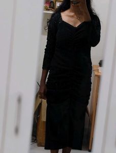 Sparkly Black Ruched Bodycon Dress