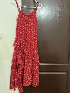 Red Floral Ruffle Dress