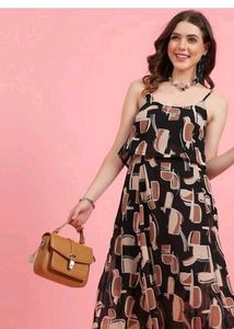 Black Printed Aline Dress 👗