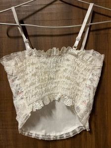 Floral Lace Corset Top with Pearls