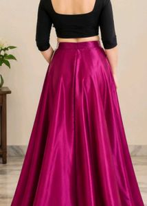 Elegant Black Crop Top &amp; Fuchsia Skirt Set
