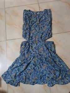 Blue Floral Cut-Out Midi Dress