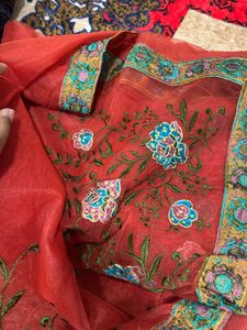 Elegant Red Floral Embroidered Saree