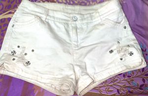 Embellished Denim white Shorts