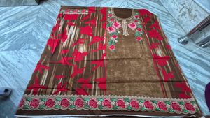 Brown & Red Dress Material