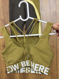 Olive Ribbed Crop Top &amp; Leggings Set