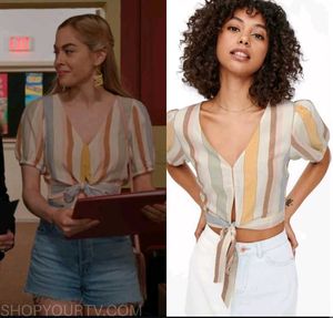 Only Striped Tie-Front Wrap Top